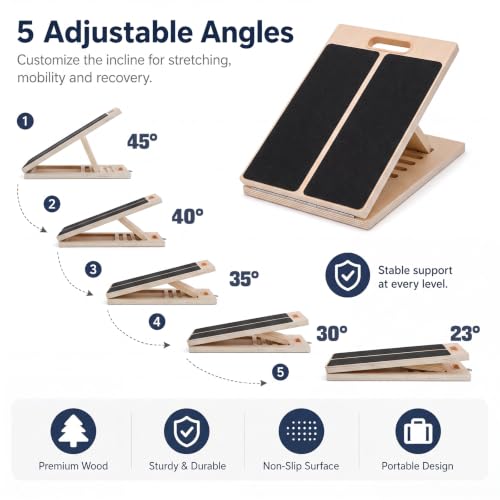 Thenshop Wooden Slant Board for Calf Stretching with 5 Adjustable Angles