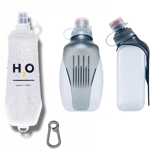 HECHZSO Water Bottle for Running 1Pack 250ml Bottle with Clip and 1 Pack 500ml TPU Soft Flask