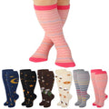 Jspupifip 6 Pairs Plus Size Compression Socks for Women, Wide Calf - color: Black Blue Pink Gray Beige Brown, size: 3X-Large