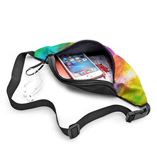 Dujiea Fanny Pack, Rainbow Washed Tie Dye Waist Bag with Headphone Hole Belt Bag Adjustable Sling Pocket Fashion Hip Bum Bag for Women Men Kids Outdoors Casual Travelling Hiking Cycling - color: Rainbow Washed Tie Dye