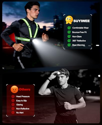 550LM Running Lights for Runners with Rear Light, 7+2 Modes & 360° Reflective Running Vest, IPX4 Waterproof, 45° Adjustable Rechargeable Running Light for Walking/Cycling/Hiking, 4-25H Runtime