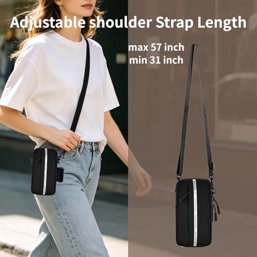 3-in-1 Multi-Function Phone Bag: Sports Armband + Small Crossbody Body Bag + Outdoor Hanging Pack for Running, Walking, Hiking, Gym, Travel (Fits iPhone & Android) - color: Black-Reflective Style