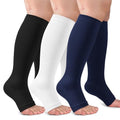 CTHH Toeless Compression Socks for Women & Men Open Toe Knee High Stocking - color: White/Navy Blue/Black, size: Small-Medium