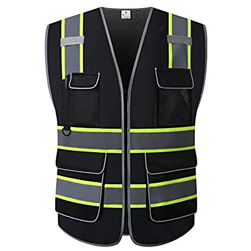 High Visibility Safety Vest - Multi Pockets Reflective Mesh Breathable Workwear, ANSI/ISEA Standards (4X-5X, Black Mesh-02) - color: Black Mesh-02, size: 4X-5X