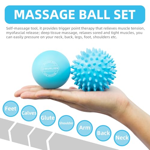 Massage Ball Set, Spiky Ball & Lacrosse Ball for Body Massage, Muscle Relief, Deep Tissue, Myofascial Release, Massager for Neck, Shoulder, Back, Foot or Muscle Tension (Blue) - color: Blue