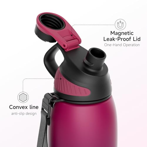 Fjbottle 50oz Stainless Steel Insulated Water Bottle No Straw Spout Lid - color: Black-Purple, size: 50 Ounces