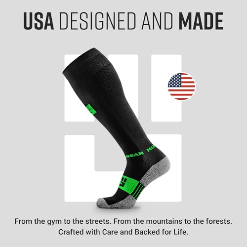 MudGear Graduated Compression Socks, Durable, Sweat-Resistant OCR Performance Socks with Cushioned Footbed, Made in USA - color: Black/Green, size: Medium