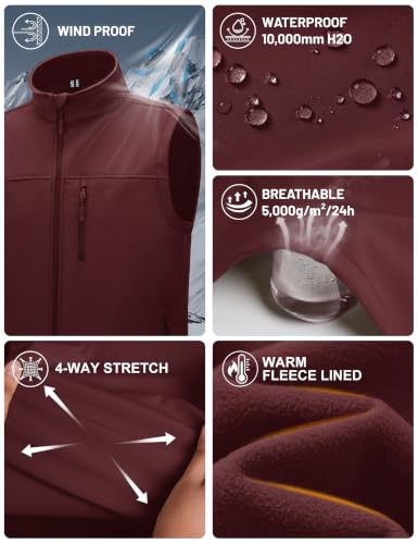 MAGCOMSEN Men's Softshell Golf Vest Outerwear Lightweight Fleece - color: Wine Red, size: Medium