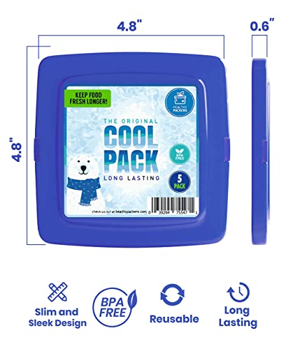 Healthy Packers Ice Packs for Lunch Boxes, Long Lasting Reusable 5pk Square - color: 5-Pack (Square)