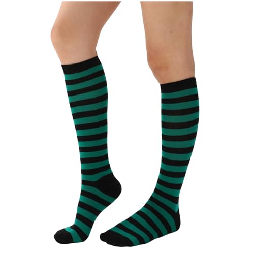 Women's Knee High Athletic Socks Casual Stripes Tube Socks Outdoor Sport Socks - color: Thin Green+black Stripe