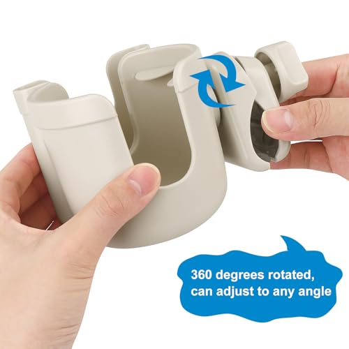 Accmor Stroller Cup Holder with Phone Holder, Bike Cup Holder, Walker Scooter Wheelchair Cup Holder Attachment, Universal Cup Holder for Uppababy Graco Strollers - color: All Off White