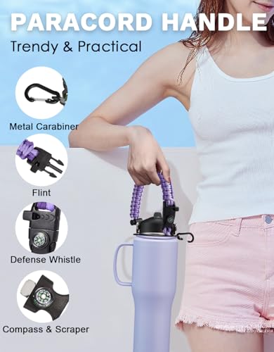 32 oz Insulated Water Bottle Tumbler – with Straw & Spout Lid, Carrier Bag - color: Indigo Crush, size: 32 Ounces with built-in handle