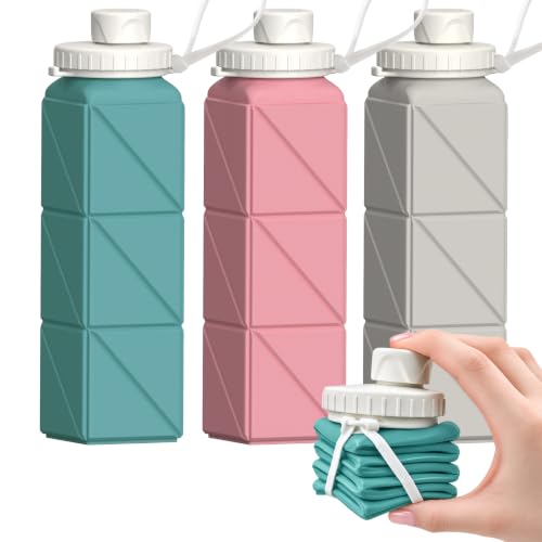 BEAUTAIL Collapsible Water Bottles 21oz/610mL, Silicone Travel Water Bottle - color: Blue+Pink+Starlight