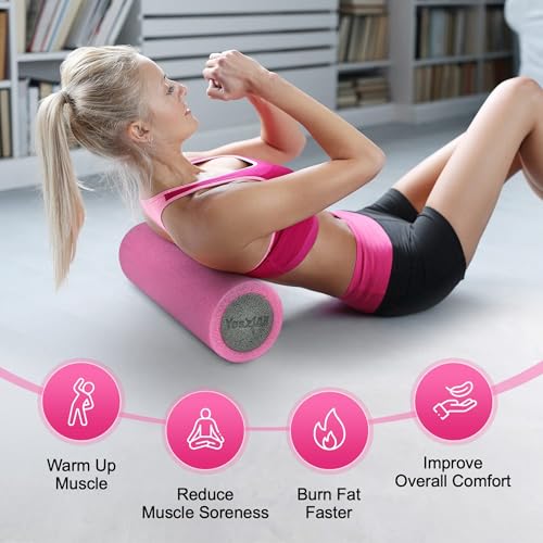 Yes4All Medium Firm Two-Layer PE Foam Roller for Yoga & Pilates - color: ‎18 Inches - Pink/Grey