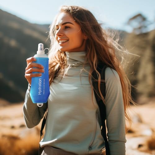 Soft Flask, TPU Collapsible Runner Water Bottle, for Hydration Flask/Running Vests-Running, Hiking, Cycling Folding Bottle (250 ml) - Blue