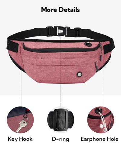 WATERFLY Fanny Pack for Men Women Water Resistant Large Hiking Waist Bag Pack for Running Walking Traveling (Light Red),16.5 x 4.3 x 6 inches,ONJ05 - color: Light Red