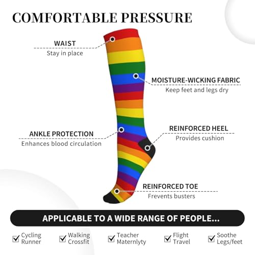 Compression Socks Knee High Support Stockings Women Men - color: Lgbt Flag Gay Pride Rainbow