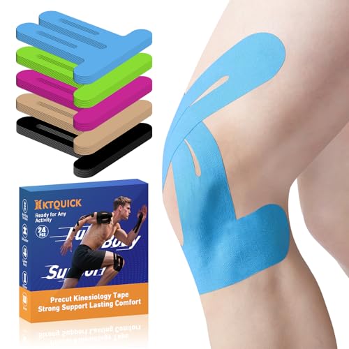 KTQUICK Precut Kinesiology Tape for Knees,24 PCS,20% Stronger Adhesive,Blue
