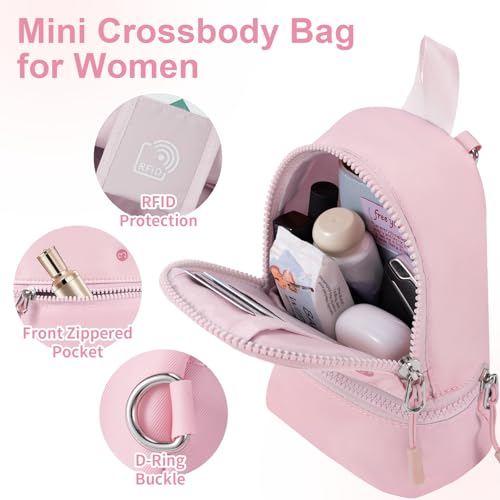 Babysun Mini Backpack Keychain Wristlet Pouch Small Change Coin Purse Cute Zipper Wallet With 3 RFID Card Slots For Women/Men Airpods Cosmetics - color: Pink-L