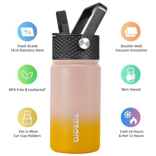 BJPKPK Insulated Water Bottle, 15oz Stainless Steel with Straw Lid - color: Coral, style: 15oz