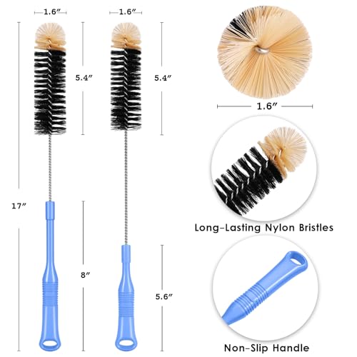 MOSOLAN Long Handle Bottle Brush, 17 Inch Bottle Brush Cleaner, 2 Pack