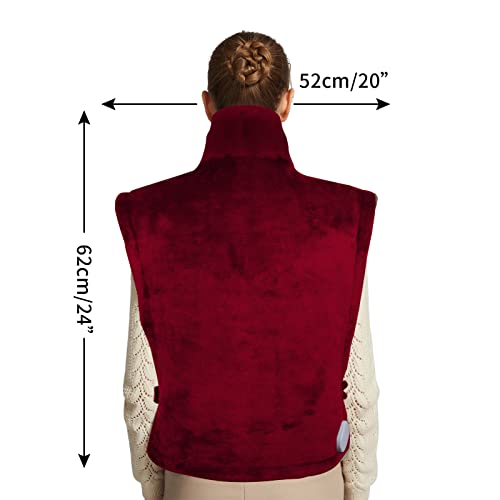 26" x 35" Flannel Neck&Shoulder&Back Heating Pad with 12 Temperature Settings&Countdown Timer, Pain Relief for Back/Neck/Shoulders/Menstrual Pain(Red) - color: 03-red