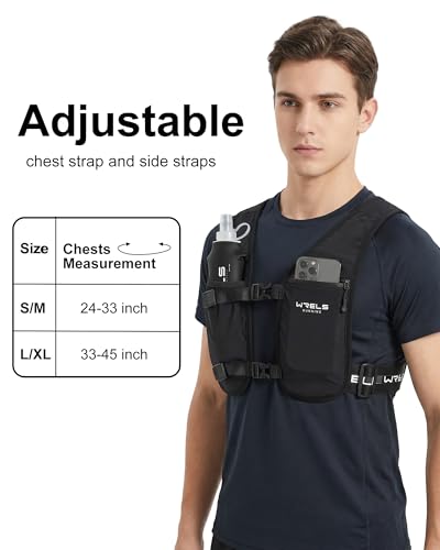 WRELS Running Vest for Women Men,Lightweight Reflective Hydration Vest with TPU 500ml Soft Flask,Adjustable Chest Straps Phone Pocket for Running Marathon - size: Small-Medium
