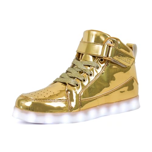 IGxx LED Light Up Shoes for Men Women Sparkly Sneakers High Top - color: Gold, size: 7.5 Women/7 Men
