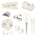 SKYDUE Office Supplies Set, Stapler and Tape Dispenser Set,10PCS - color: Beige