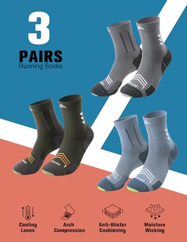Mens Compression Running Socks: 360° Targeted Support Secure Fit - color: E-gray Blue Green, size: 6-9