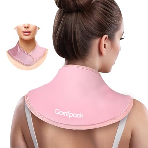 Comfpack Neck Ice Pack Wrap, Flexible Gel Neck Cooling Pack for Pain Relief, Cervical Injury Hot Cold Compression Therapy for Sport Injury, Swelling, Inflammation - color: Pink