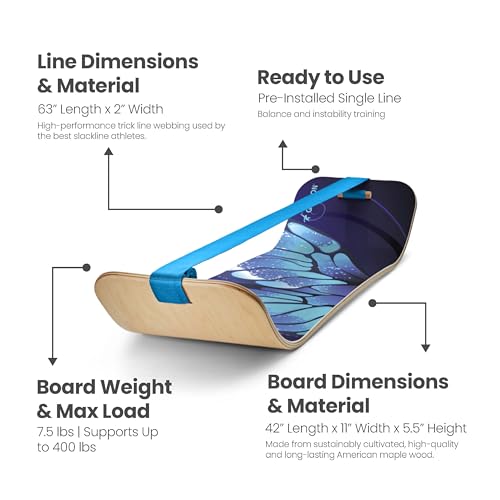 GIBBON SlackBoard, Balance Board Kids & Adults, Slackline Balance Trainer - color: Butterfly - 1 Line