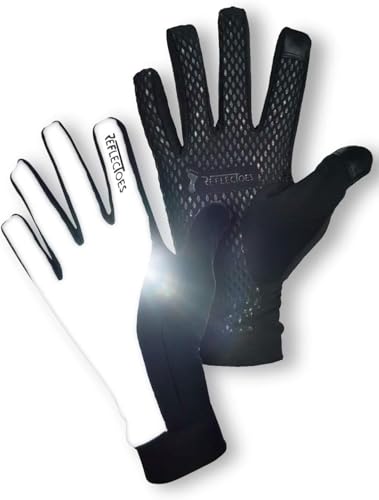 ReflecToes Reflective Winter Running Gloves, Hi Vis Neon Traffic Gloves Men - color: Black, size: X-Small