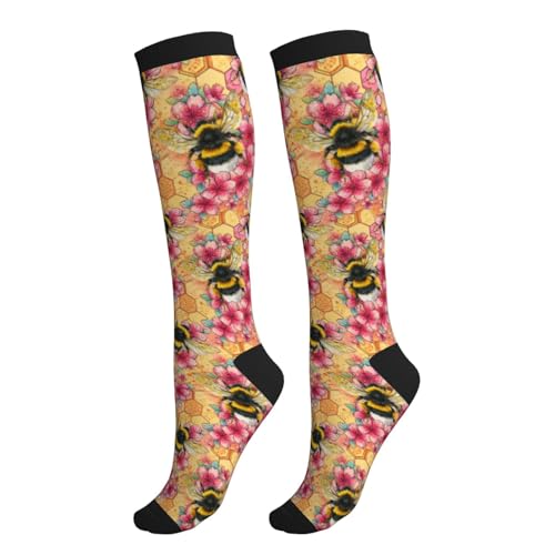 Compression Socks Knee High Support Socks Women Circulation Stockings for Athletic Running Cycling Flying - color: Bee