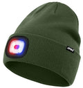 ATNKE LED Lighted Beanie Hat,USB Rechargeable 4 LED Red and Blue Flashing Running Headlamp Cap Gifts for Men and Women - color: #Dark Army Green