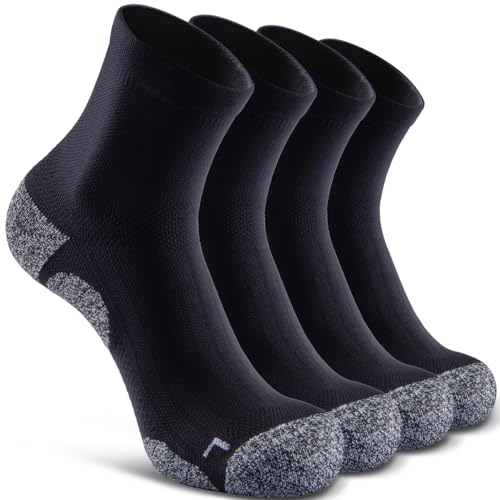 Quarter Compression Socks for Men Women, Cushioned Running Hiking Socks - color: Black (4 Pairs), size: Small