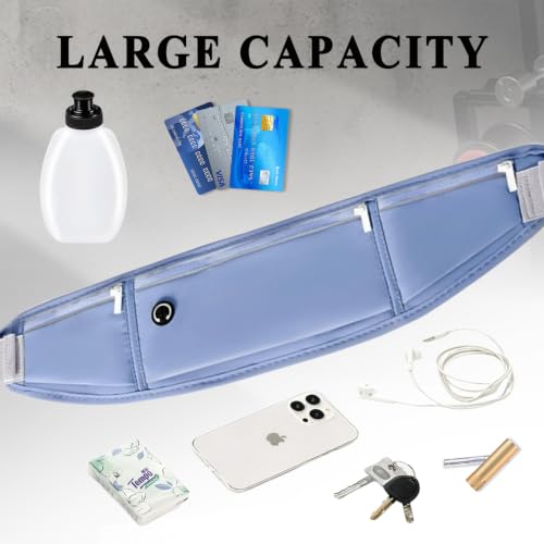 Running Belt with Water Bottle Holder, Large Fanny Pack for Men Women Girls Boys Kids Phone Carry Pouch,Flat Slim Waist Bag Fit Hydration Hiking Runner Walking Workout Gym Sport Travel - color: 03-Blue