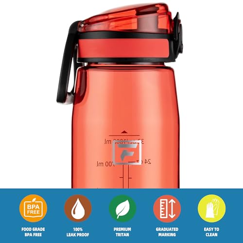 Fanhaw 32 oz Clear Plastic Water Bottle, Chug Lid, Red - color: Red