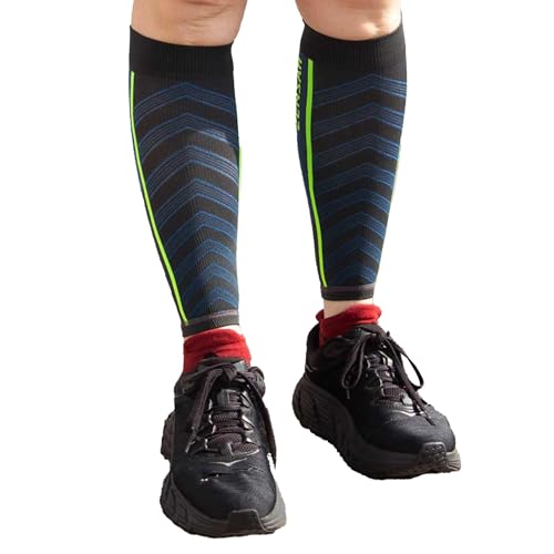 Zensah Featherweight Compression Leg Sleeves - Relieve Shin Splints, Calf Strains - color: Charcoal/Blue, size: Medium