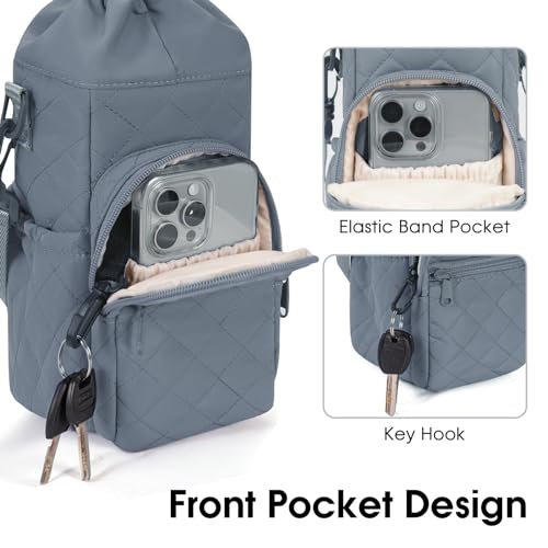 sportsnew 40oz Insulated Crossbody Water Bottle Sling Bag w/Phone Pocket - color: Quilt Blue