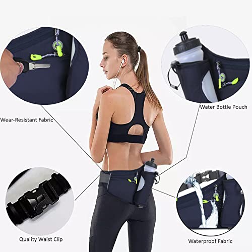 HOTEMIA Fanny Pack with Water Bottle Holder, Hydration Running Belt for Men Women Adjustable Strap Waist Bag Suitable for Hiking Running Walking Jogging Camping (Bottle Not Included)(Dark Blue) - color: Dark Blue