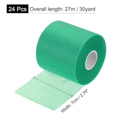 MECCANIXITY 24 Rolls Pre Wrap Athletic Tape 30 Yard x 2.8" Foam Under Wrap Tape Sports Prewrap Headband for Hair Ankles Wrists Hands Knees - color: Dark Green