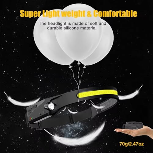 Headlamp Rechargeable 3PCS, 230° Wide Beam Head Lamp LED with Motion Sensor for Adults - Camping Accessories Gear, Waterproof Head Light Flashlight for Hiking, Running, Repairing, Fishing, Cycling - size: 3 Pack