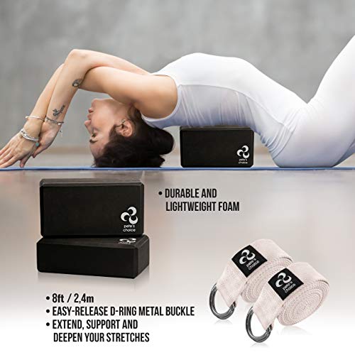 Stretching Straps and Yoga Blocks - Yoga Beginner Kit for Pilates & Gym - style: 2 Straps + 2 Blocks