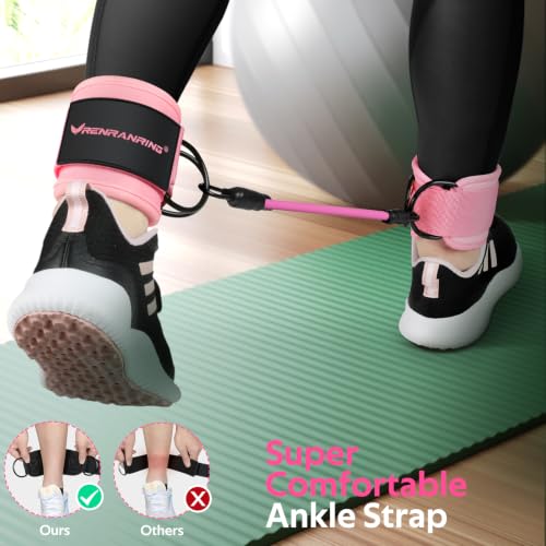 Ankle Resistance Bands w/Cuffs, Ankle Weights Women Booty Workout Equipment - color: Pink