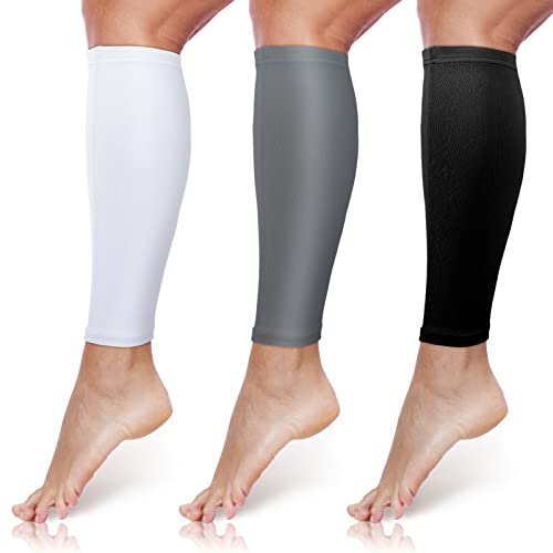 Sintege 3 Pairs Calf Compression Sleeves Women Men, M, Black,White,Gray - color: Black, White, Gray, size: Medium