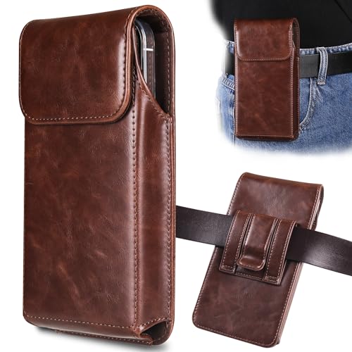 Holster for iPhone 17, 17 Pro, 16, 16 Pro, 15, 15 Pro, 14, 14 Pro, 13, 13 Pro, 12, Galaxy S26, S25, S24, Premium Leather Pouch with Belt Clip Phone Holster Belt Case, Coffee -M - color: Coffee, size: Medium