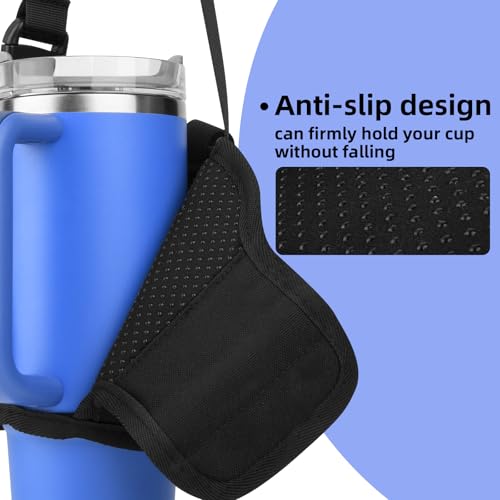Xxerciz Water Bottle Carrier Pouch with Phone Pocket for Stanley 30 oz Tumbler with Handle, Nylon Water Bottle Holder Pouch with Adjustable Strap for Stanley Cup Accessories, Black