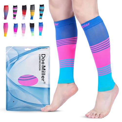 Doc Miller Calf Compression Sleeve 20-30 mmHg for Men & Women, 1 Pair - color: Blue.Pink.Blue, size: Small