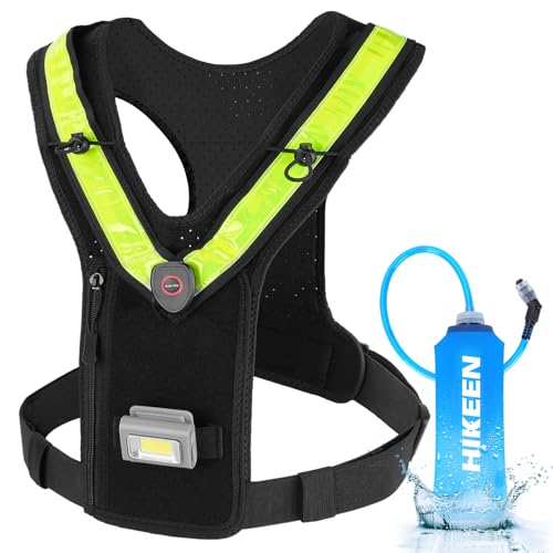 Hikeen Running Vest for Women Men, Adjustable Straps Hydration Vest with Water Bladder, LED Reflective Belt and Outdoor Headlight, Lightweight Water Backpack for Running Hiking Race